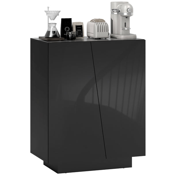 Black high gloss storage cabinet with diagonal-cut doors