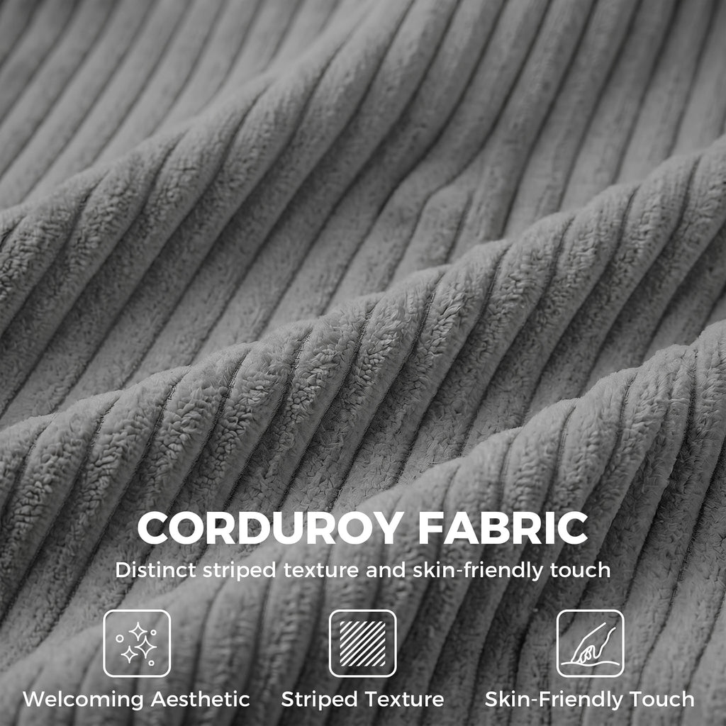 Loveseat Sofa with Wide Seat, Corduroy 2 Seater Couch with Deep Seat, Spring Cushion, Light Grey