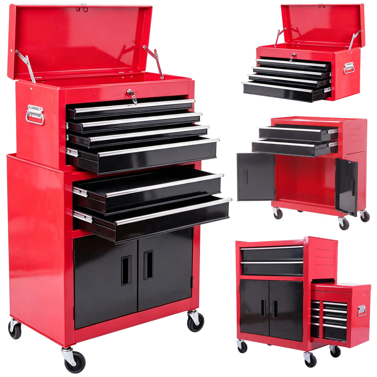 6-Drawer Rolling Tool Chest with Pegboard & Top Chest – Red/Black – image 1 of 9