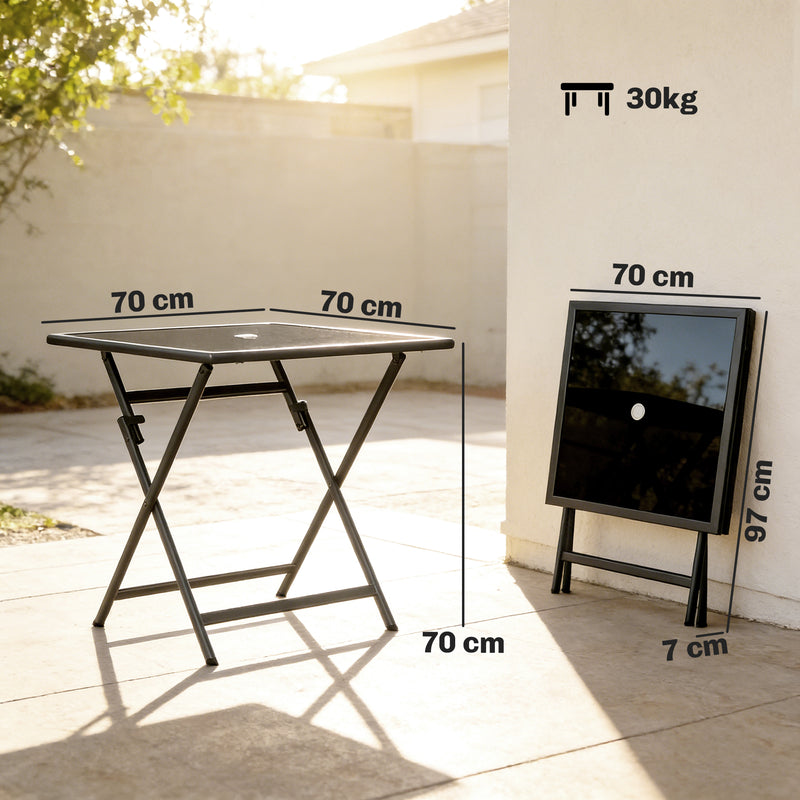 Folding glass top garden table black – image 3