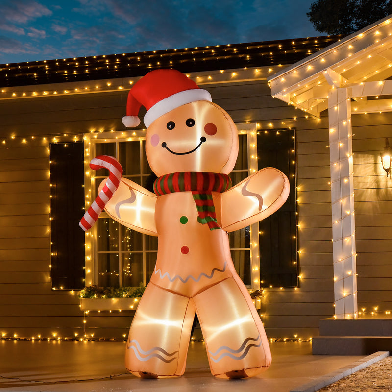 8ft Gingerbread Man Christmas Inflatable displayed outside a decorated home
