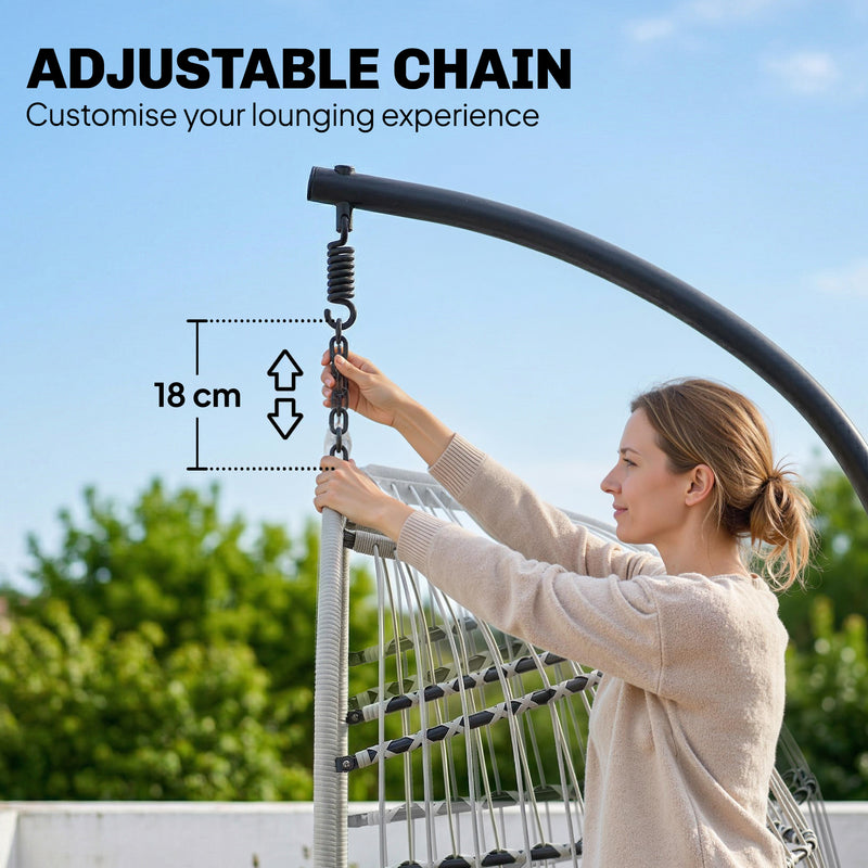 Outsunny Hanging Egg Chair, Indoor Outdoor Hammock Swing Chair with Stand, Safety Strap, Foldable Basket, Light Grey – view 7