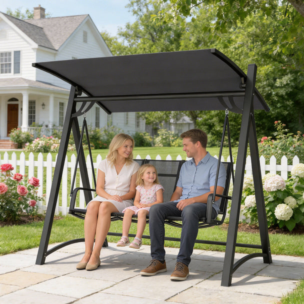Outsunny 3 Seater Swing Chair, Garden Swing Bench with Adjustable Tilting Canopy, Breathable Mesh Seat 360 kg Capacity – view 2