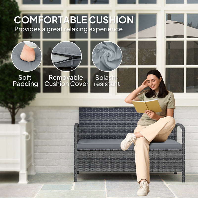 Outsunny 125L Storage Garden Bench, with Cushion - Grey – view 6
