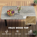 Outdoor Garden Coffee Table, Garden Table with Slatted Wood Plastic Composite Top and Metal Frame, Grey