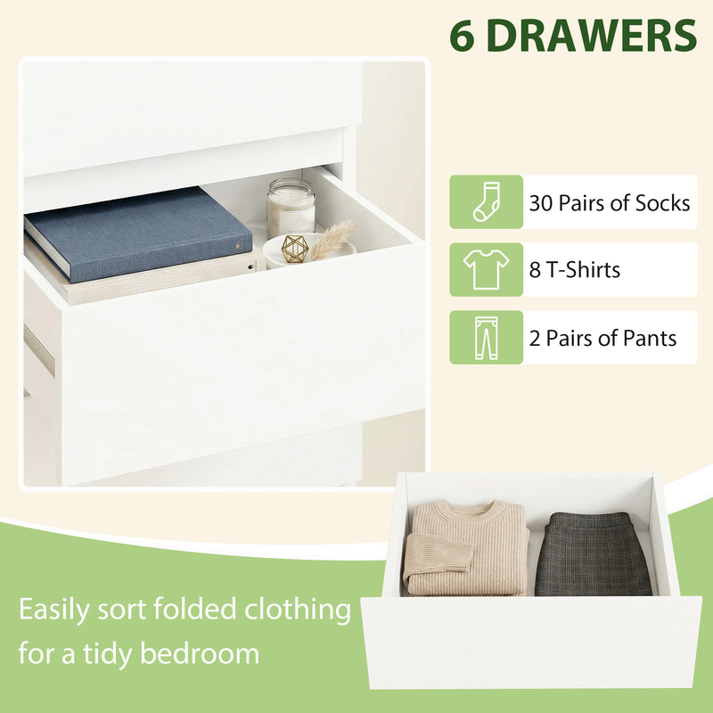HOMCOM Chest of Drawers High Gloss Finish 6 Drawer Dresser Space Saving Slim Design Handle Free Drawers High-Gloss White – view 5