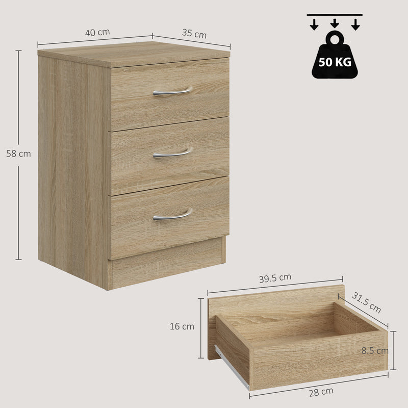 HOMCOM Three-Drawer Simple Bedside Table - Oak – view 3