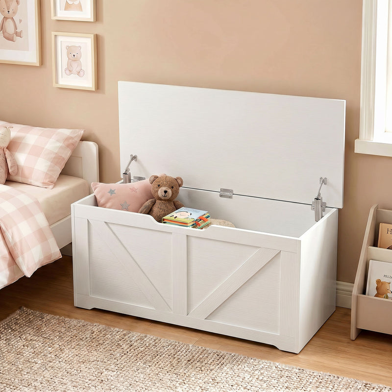 HOMCOM 127L Home Storage Box, with Safety Hinges - White Wood-Effect – view 8