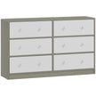 White and grey wide 6-drawer fabric chest of drawers with wood-effect top