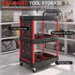 3-Tier Rolling Tool Trolley with Pegboard, Hooks & Brakes – Black/Red – image 4 of 9