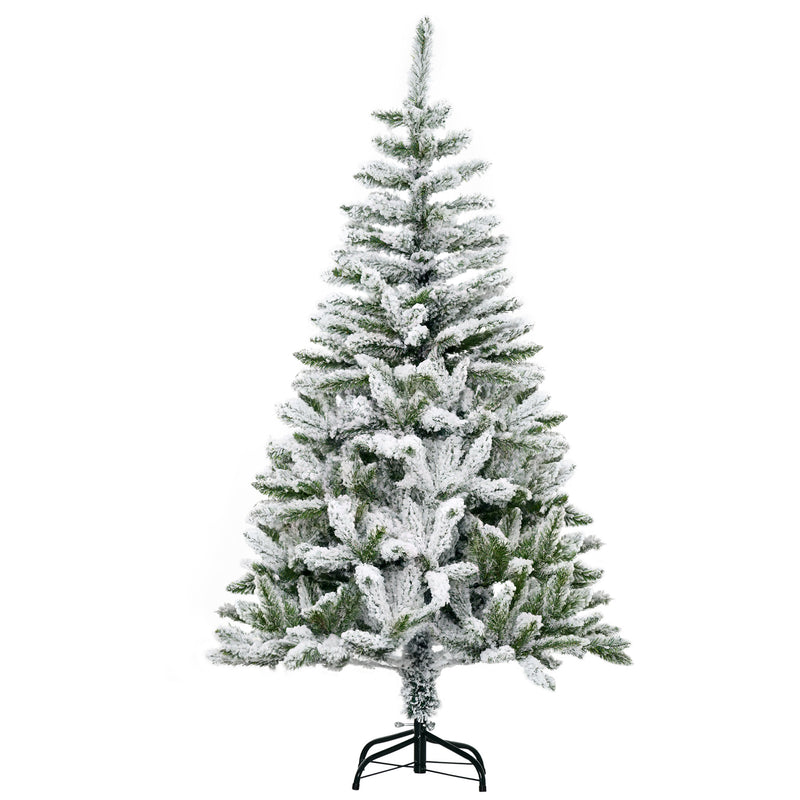 5ft snow-flocked artificial pine Christmas tree on a steel base