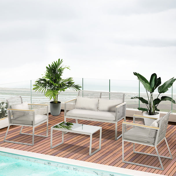 4-piece rattan sofa set with wood armrests – image 2