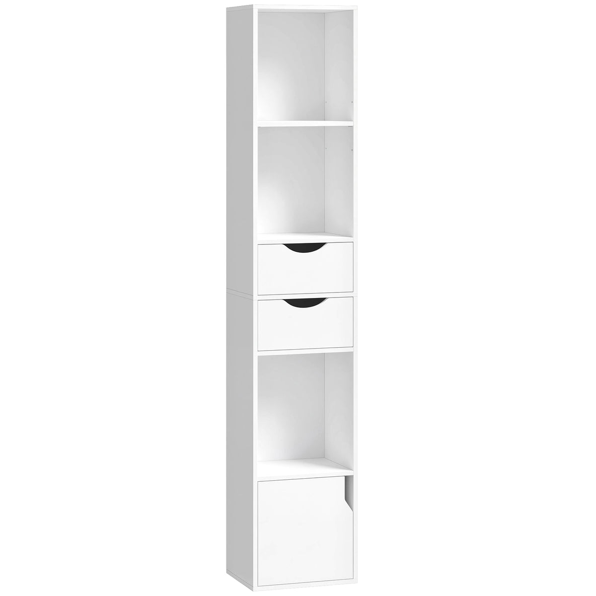 158 cm Narrow Bookcase with 2 Drawers & Cabinet – White