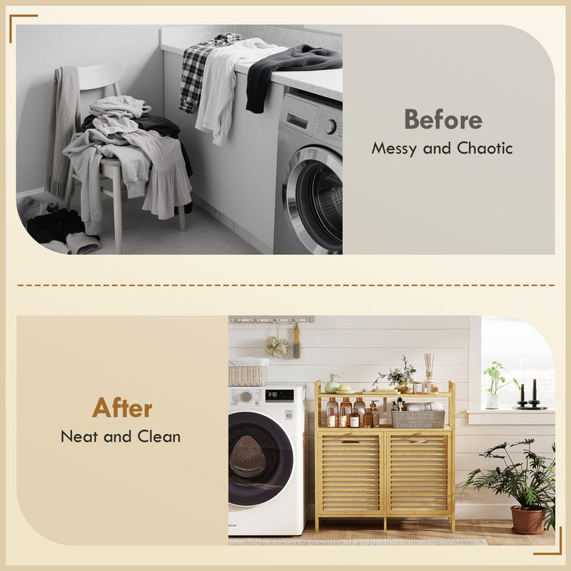 Double tilt-out bamboo laundry cabinet – image 8