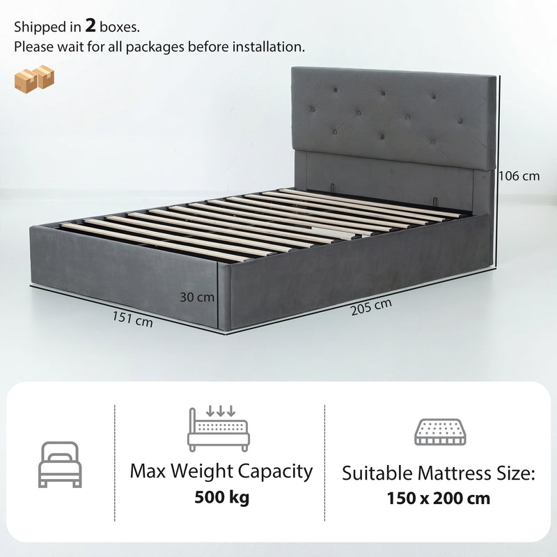 Dark grey tufted king ottoman bed – image 3