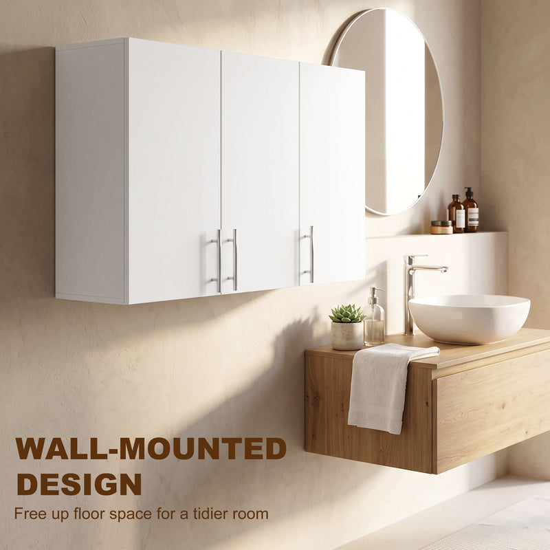 HOMCOM Bathroom Wall Cabinet, Wall-Mounted Bathroom Storage Cabinet with 3 Doors, Adjustable Shelf, High Gloss White – view 6