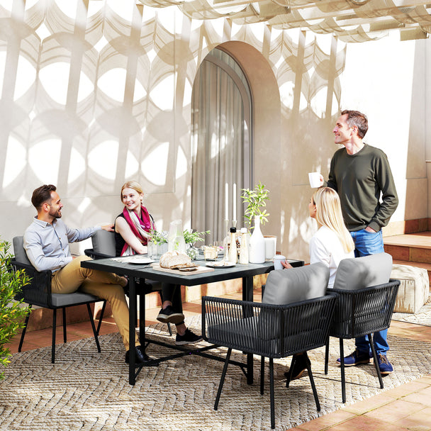 5-piece rattan dining set, light grey – image 2