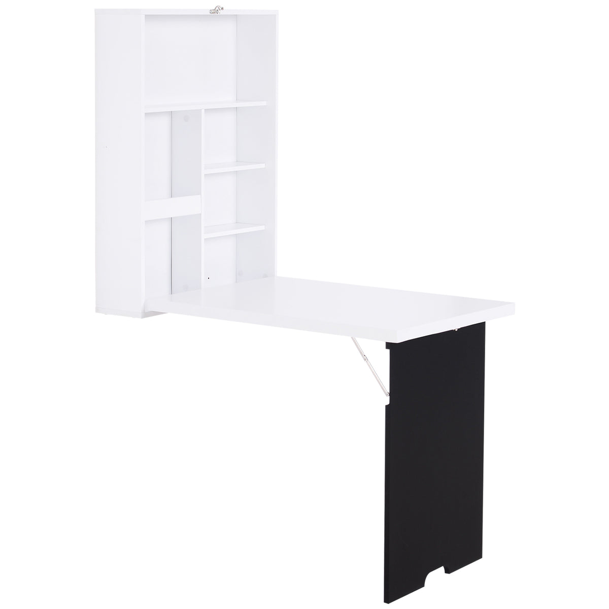 Wall-Mounted Folding Desk with Chalkboard & Storage – White