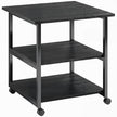 Black three-tier mobile printer stand with steel frame and lockable wheels