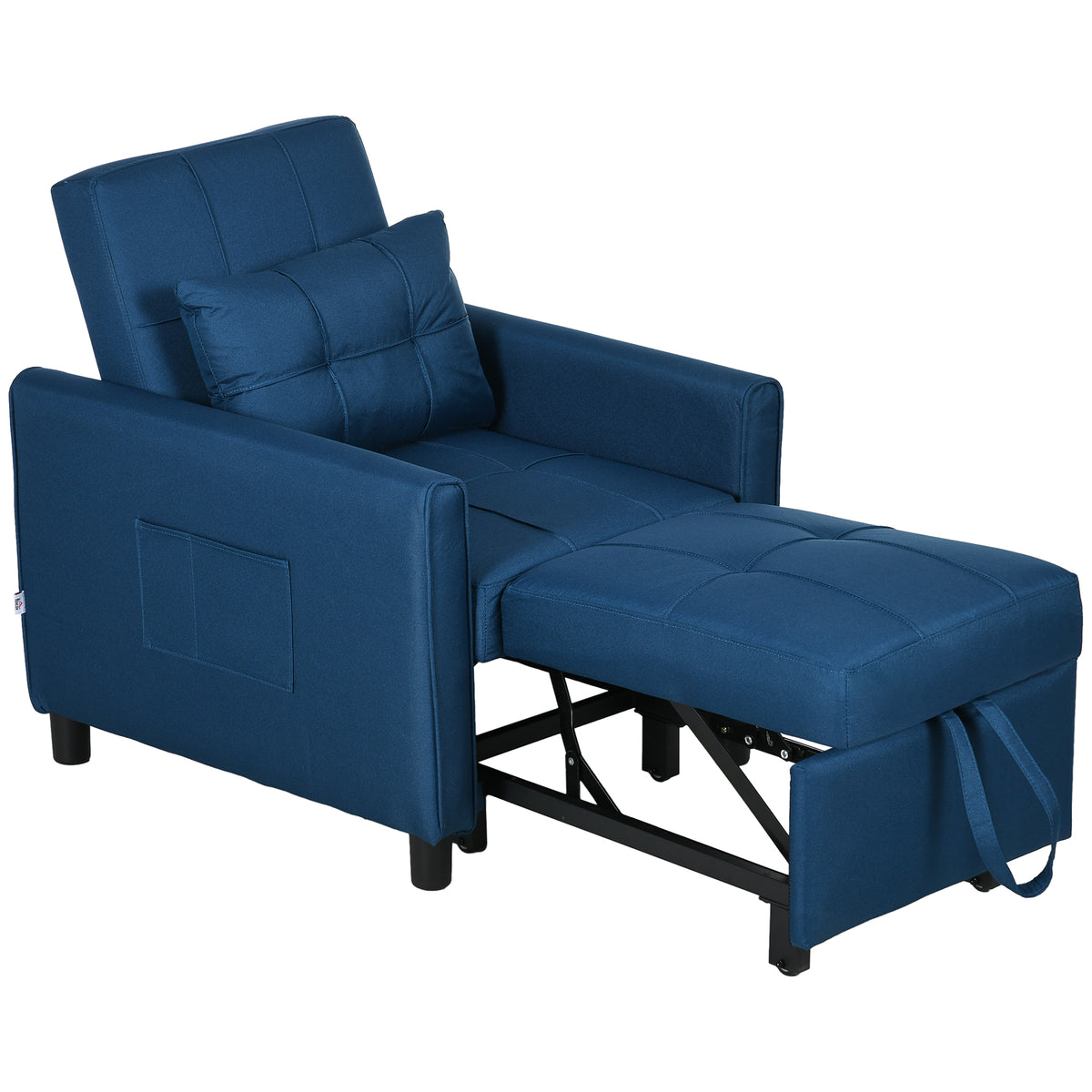 3-in-1 Pull-Out Chair Bed with Pillow – Blue