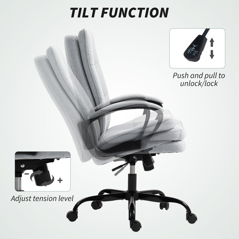 HOMCOM Double Padded Linen-Look Office Chair - Light Grey – view 6