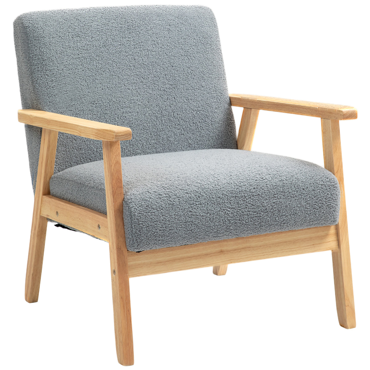 Sherpa Accent Armchair with Solid Wood Frame – Grey