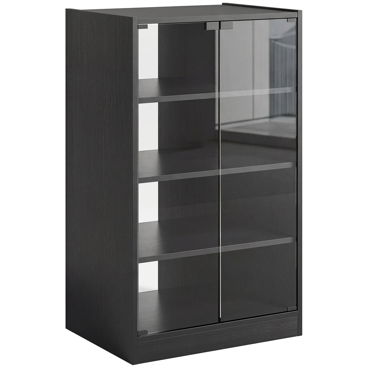4-Tier Hi-Fi & Record Player Stand with Glass Doors – Black