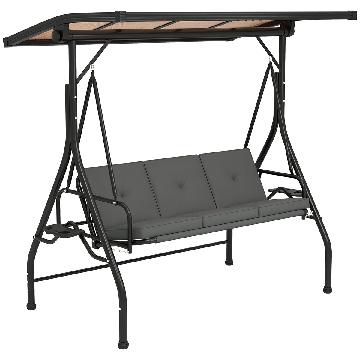 Dark grey convertible 3-seater garden swing bed with UPF30+ canopy and side cup trays