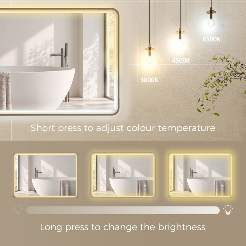 HOMCOM Bathroom Mirror with LED Lights, 100x70cm Rectangle Bathroom Mirror, Dimmable, Bluetooth, Anti-Fog, Gold Tone – view 5