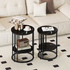 Set of Two Marble-Effect Coffee Tables - Black