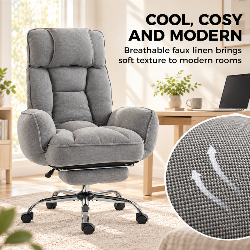 HOMCOM Executive Office Chair Height Adjustable Desk Chair Reclining Flip-up Armrest Footrest, Grey – view 7