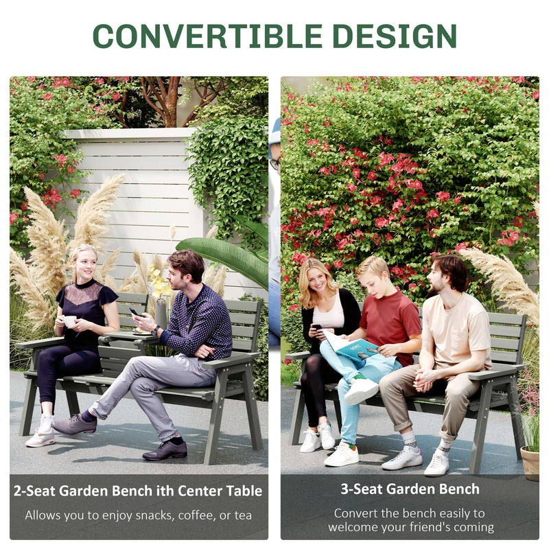 Outsunny Fir Wood Convertible 2 to 3 Seater Outdoor Garden Bench Grey – view 5