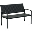 Black PE rattan 2-seater garden bench with metal frame, high back and armrests