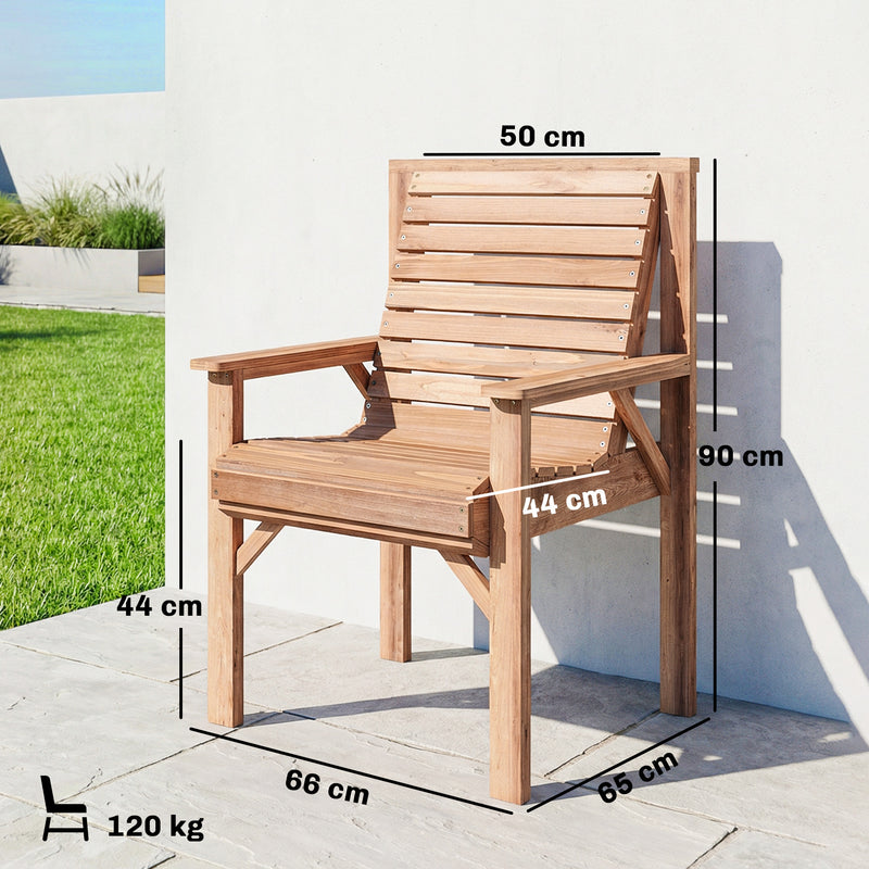 Outsunny Wooden Garden Dining Chair, Outdoor Chair Garden Armchair with Curved Seat and Wide Armrests, Natural Wood – view 3