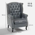 Wingback Accent Chair Tufted Chesterfield-style Armchair with Nail Head Trim for Living Room Bedroom Grey