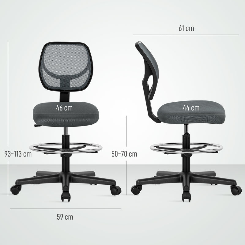Vinsetto Ergonomic Mesh Standing Desk Chair with Adjustable Footrest Ring and Seat Height Charcoal Grey – view 3