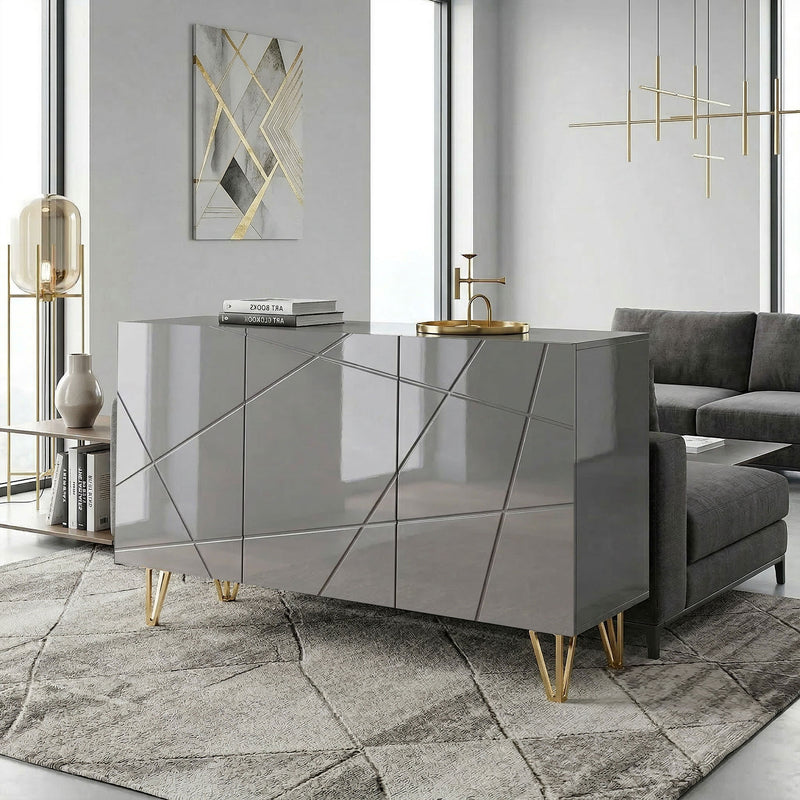 HOMCOM Modern Luxe High Gloss Sideboard, with Hairpin Legs, Grey – view 8