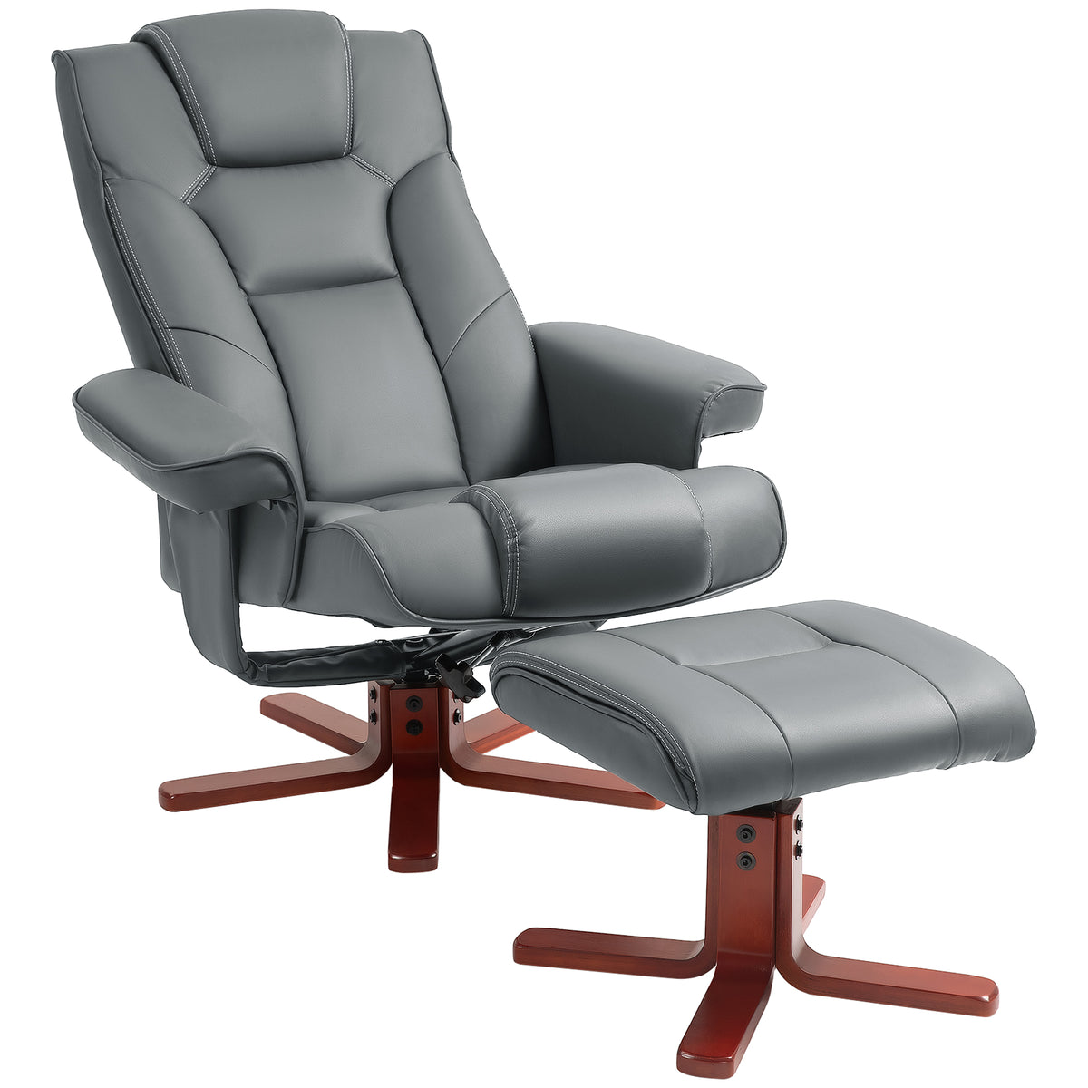 135° Faux Leather Recliner & Footstool – Grey