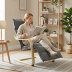 Modern Accent Chair, Leisure Lounge Chair Armchair with Footrest, Plush Cushion, Curved Legs and Arms, Grey