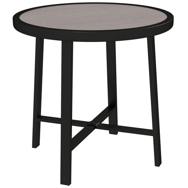 Round Ø50.5 cm garden side table with grey wood-effect top and metal frame