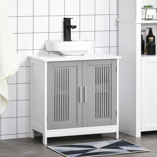 Grey slatted under sink cabinet – image 2