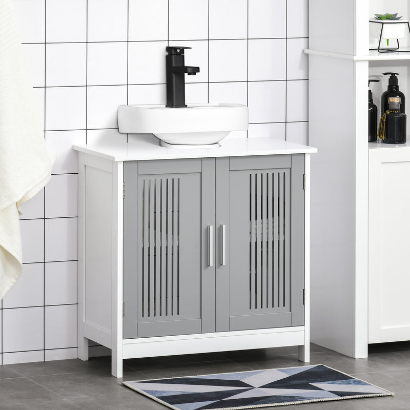 Grey slatted under sink cabinet – image 2