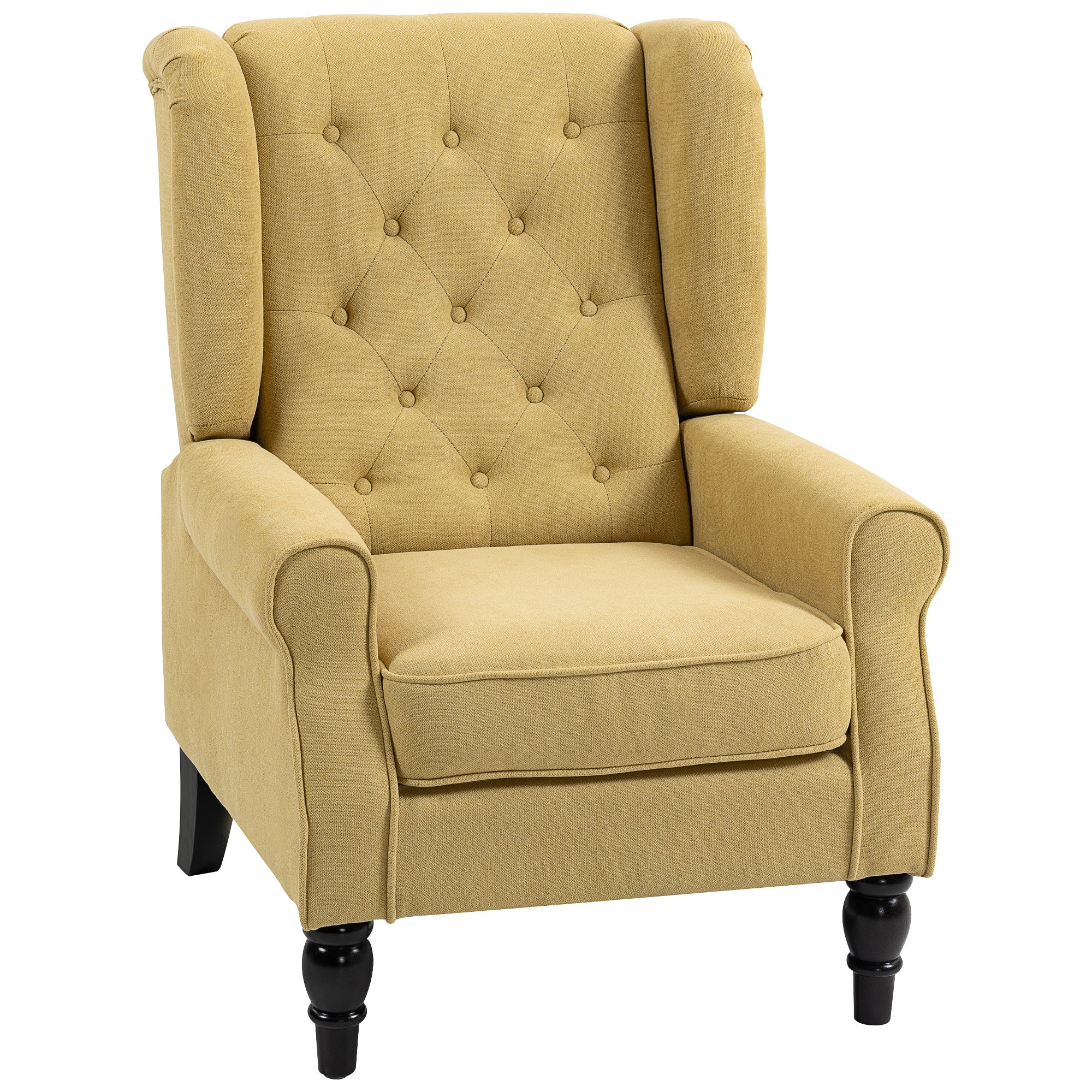 Wingback Accent Chair, Retro Upholstered Button Tufted Occasional Chair for Living Room and Bedroom, Yellow
