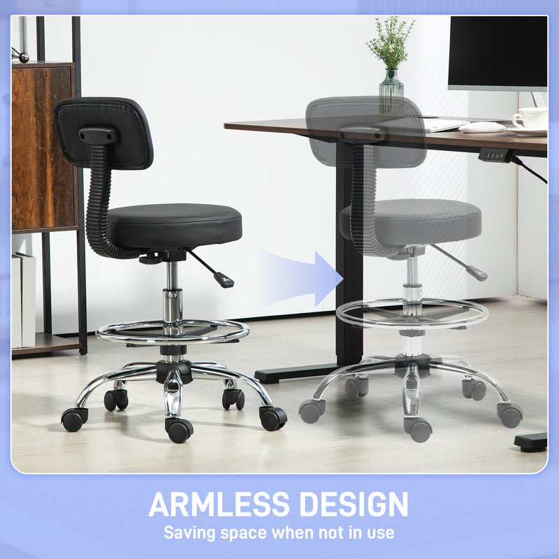 HOMCOM Drafting Chair, Office Chair with Backrest and Adjustable Footrest, Height Adjustable Stool, Leather Padded – view 6