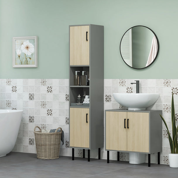 Grey and oak under sink cabinet – image 2
