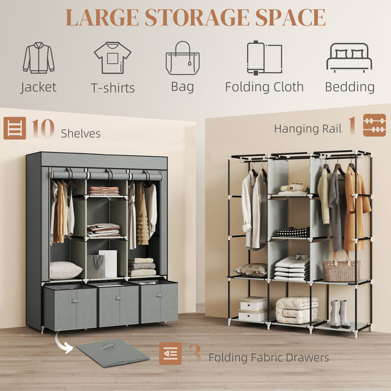Light grey fabric wardrobe with drawers – image 4