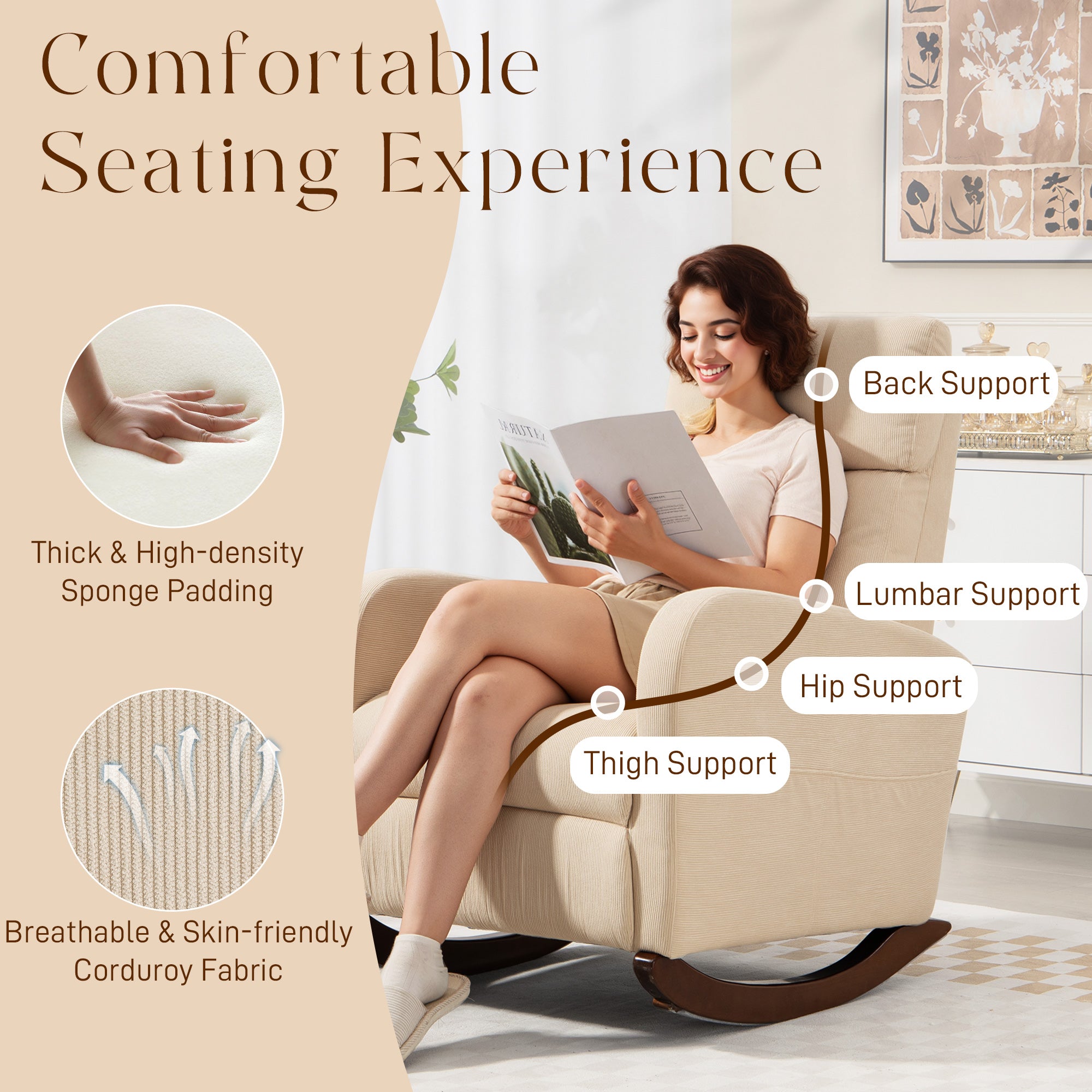 Corduroy Rocking Armchair - Beige
