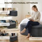 Storage Ottoman, Corduroy Upholstered Ottoman Storage Box with Padded Seat, 105 x 51 x 49 cm, Dark Grey