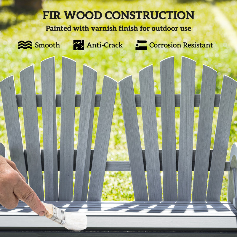Outsunny Fir Wood Love Seats with Wheel-Shaped Armrests, Large Load-Bearing Chair, Grey – view 5