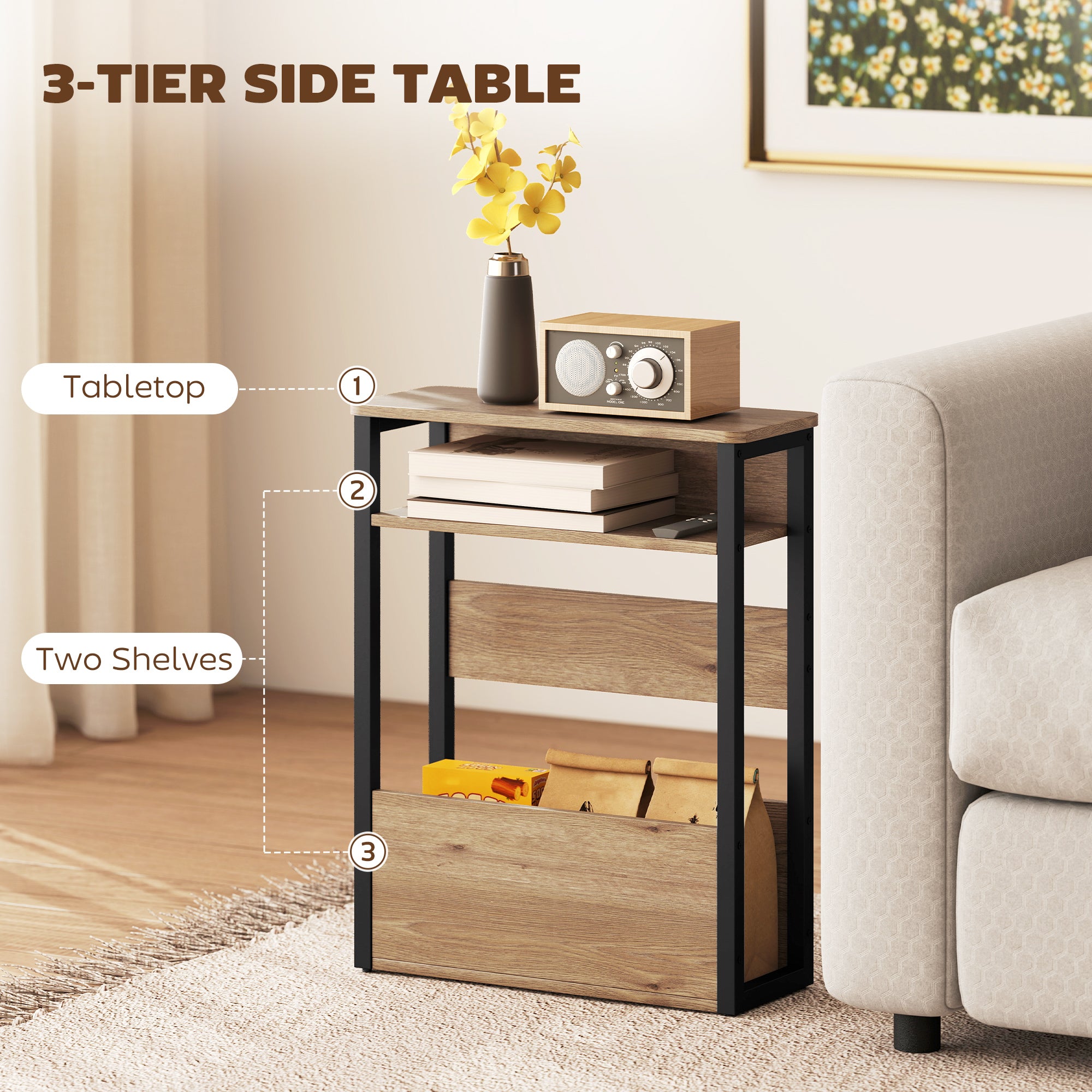 Industrial-Style Side Table - Black/Walnut Brown
